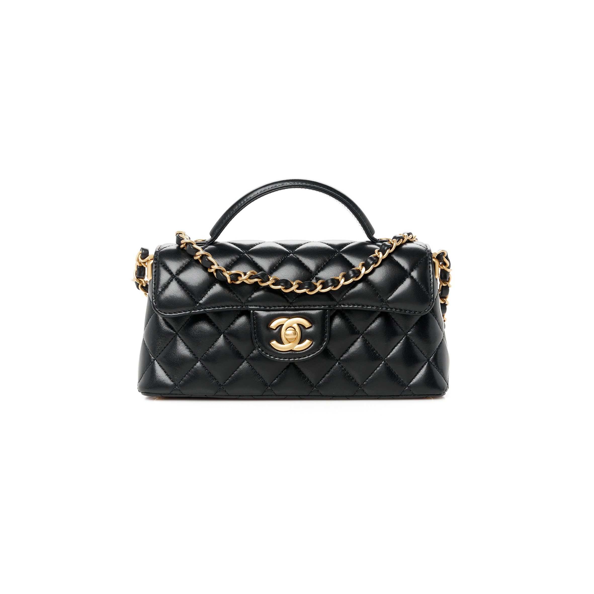 CHANEL LAMBSKIN QUILTED MINI FLAP TOP HANDLE BAG BLACK AS5354 (22*11.5*6cm)